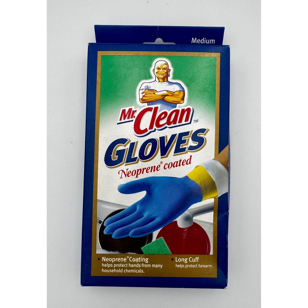 Vintage 2004 Mr Clean Neoprene Coated Household Gloves New Medium Deadstock